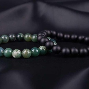 MEN’S BRACELET оf MALACHITE AND BLACK ONYX - ημιπολύτιμες πέτρες, χάντρες, χεριού, φθηνά