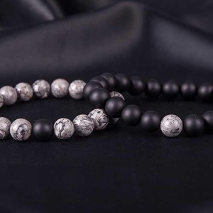 MEN’S BRACELET SET оf JASPERS GRAY-WHITE and ONYX BLACK MAT THREE - ημιπολύτιμες πέτρες, χάντρες, χεριού, αντρικά βραχόλια, φθηνά