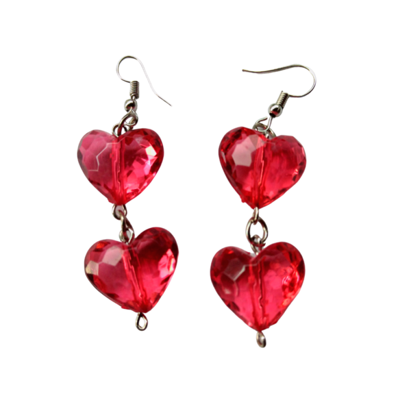 Κρεμαστά σκουλαρίκια με κόκκινες καρδιές - πλαστικό, καρδιά, χάντρες, κοσμήματα, κρεμαστά - 2