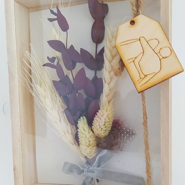 Μπουκέτο αποξηραμένα λουλούδια σε ξύλινο κουτάκι-καδράκι - λουλούδια, διακοσμητικά, δώρα αγίου βαλεντίνου - 2