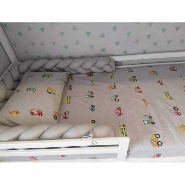 Σετ βαμβακερά παιδικά σεντόνια με οχήματα σε γκρι χρώμα για μονό κρεβάτι, διαστάσεις 1,60 x 2,40μ - βαμβάκι, αγόρι, αυτοκίνητα, για παιδιά - 3