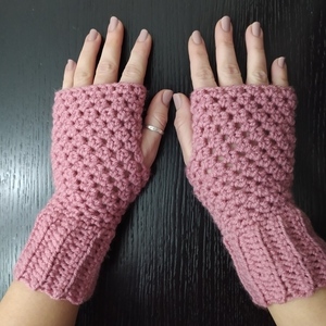 Χειροποίητα πλεκτά γυναικεία γάντια χωρίς δάκτυλα ροζ σάπιο μήλο - γυναικεία, δώρο, ακρυλικό - 3