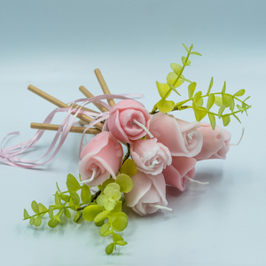 Κεριά χειροποίητα αρωματικά ανθοδέσμη με ροζ λουλούδια - νήμα, λουλούδια, αρωματικά κεριά, αγ. βαλεντίνου