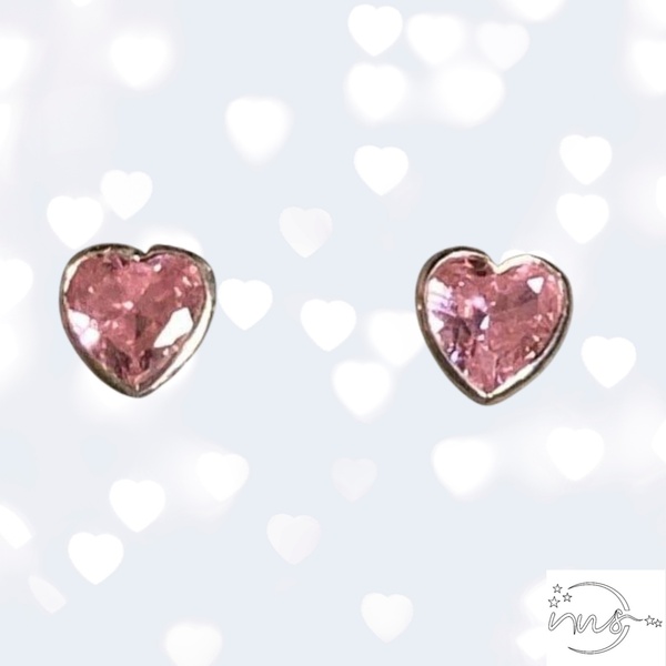 Σκουλαρίκια καρδιά ασημένια καρφωτά, με ροζ ζιργκόν, μήκους και πλάτους 6 χιλιοστών και πάχους 4,5 χιλιοστών. Δώρο Αγίου Βαλεντίνου. - ασήμι, καρδιά, καρφωτά, μικρά, καρφάκι - 5