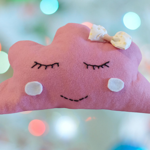 Χειροποίητο διακοσμητικό μαξιλαράκι συννεφάκι ροζ 25cm! - κορίτσι, μαξιλάρια - 3