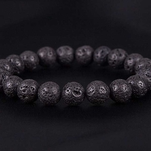 MEN’S BRACELET VOLCANIC STONE BLACK - ημιπολύτιμες πέτρες, χεριού, φθηνά