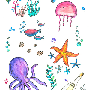Sea Creatures - Print σε διάσταση 14x20cm (Α5) - αφίσες, πίνακες ζωγραφικής