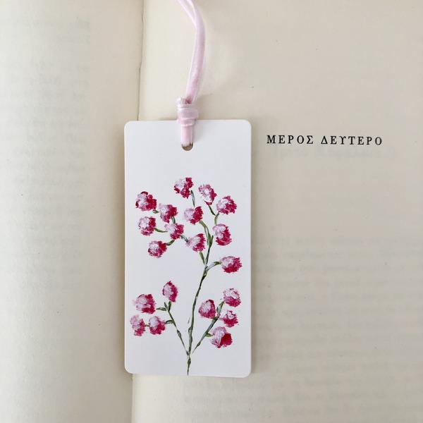 Σελιδοδείκτης ροζ άνθος με βελούδινη κορδέλα - ζωγραφισμένα στο χέρι, λουλούδια, χειροποίητα, σελιδοδείκτες, φλοράλ - 3