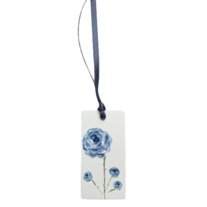 Σελιδοδείκτης μπλε τριαντάφυλλο - ζωγραφισμένα στο χέρι, τριαντάφυλλο, σελιδοδείκτες, φλοράλ, λουλούδι