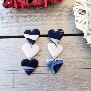 Σκουλαρίκια τριπλές καρδιές από ατσάλι και πολυμερικό πηλό Navy blue - καρδιά, πηλός, ατσάλι, κρεμαστά, γάντζος - 4