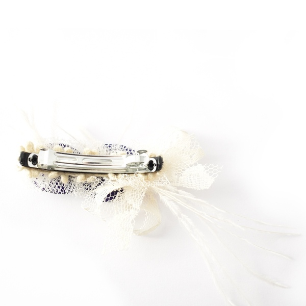 Barrette με μωβ λουλουδάκια - ύφασμα, ιδεά για δώρο, hair clips - 2