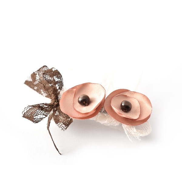 Barrette με ροζ λουλουδάκια - ύφασμα, ιδεά για δώρο, hair clips
