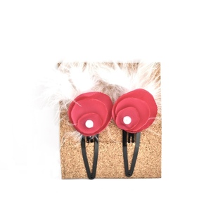 Hair clips με φουξ λουλούδια - φτερό, δώρο, ιδεά για δώρο, αξεσουάρ μαλλιών, hair clips