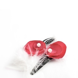 Hair clips με φουξ λουλούδια - φτερό, δώρο, ιδεά για δώρο, αξεσουάρ μαλλιών, hair clips - 2