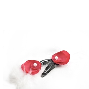 Hair clips με φουξ λουλούδια - φτερό, δώρο, ιδεά για δώρο, αξεσουάρ μαλλιών, hair clips - 3