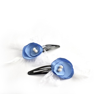 Hair clips με μπλε λουλουδάκια - φτερό, δώρο, ιδεά για δώρο, αξεσουάρ μαλλιών, hair clips