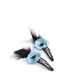 Hair clips με γαλάζια λουλούδια - φτερό, δώρο, ιδεά για δώρο, αξεσουάρ μαλλιών, hair clips