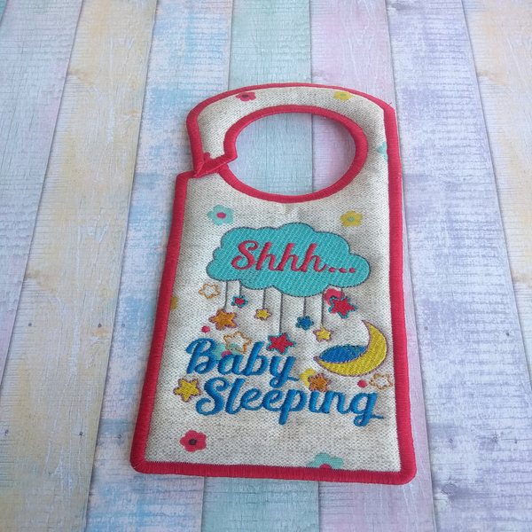 Υφασμάτινο Κεντητό Floral Κρεμαστάρι Πόρτας 10*24 cm "Shhh! Baby Sleeping " - κεντητά, κορίτσι, αγόρι, κρεμάστρες - 2