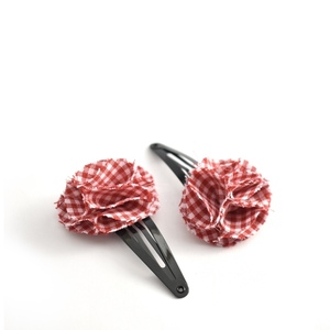 Hair clips με κόκκινα καρό λουλούδια - δώρο, καρό, ιδεά για δώρο, αξεσουάρ μαλλιών, hair clips - 3