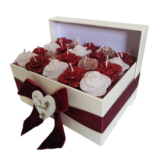 Δώρο Αγίου Βαλεντίνου κουτί αρωματικά κεριά τριαντάφυλλα λευκό/κόκκινο/ροζχρυσό 16×11,6×12cm - αγ. βαλεντίνου, τριαντάφυλλο, αρωματικά κεριά, αγάπη, γυαλί