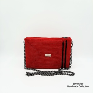Πλεκτή τσάντα cross-body κόκκινη - νήμα, χιαστί, all day, πλεκτές τσάντες, μικρές