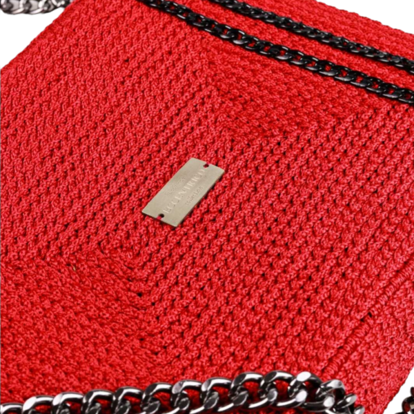 Πλεκτή τσάντα cross-body κόκκινη - νήμα, χιαστί, all day, πλεκτές τσάντες, μικρές - 3