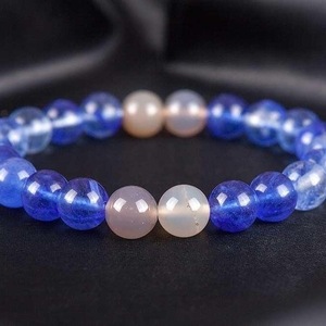 BRACELET MADE OF QUARTZ BLUE TRANSPARENT AND AHAT GRAY - ημιπολύτιμες πέτρες, γυναικεία, χάντρες, χεριού, αντρικά βραχόλια