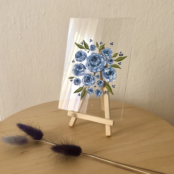 Ζωγραφική σε plexiglass μπλε τριαντάφυλλα - γυαλί, τριαντάφυλλο, plexi glass, διακοσμητικά, αγ. βαλεντίνου - 2