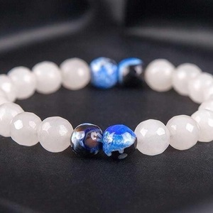 AHAT BRACELET WHITE FASETTEN AND DARK BLUE FASETTED - ημιπολύτιμες πέτρες, γυναικεία, χάντρες, χεριού, φθηνά