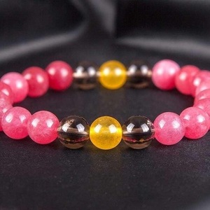 QUARTZ BRACELET - CORAL, SMOKED AND YELLOW - ημιπολύτιμες πέτρες, γυναικεία, χάντρες, χεριού, φθηνά