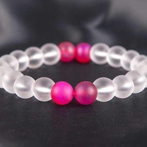 QUARTZ BRACELET TRANSPARENT AND AHAT CYCLAMA MATTE - ημιπολύτιμες πέτρες, γυναικεία, χάντρες, χεριού, φθηνά