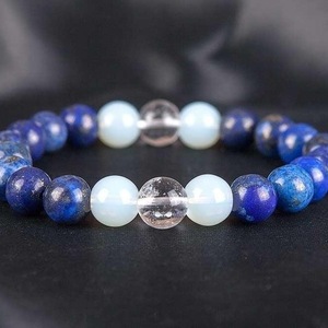 BLUE LASURITE BRACELET, MOON STONE AND MOUNTAIN CRYSTAL - ημιπολύτιμες πέτρες, γυναικεία, χάντρες, χεριού, φθηνά