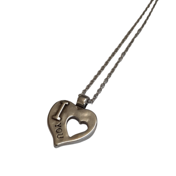 Μενταγιόν με επάργυρη αναγλυφη καρδιά με ατσάλινη αλυσίδα 45εκ - charms, μέταλλο, κοντά, ατσάλι, κοσμήματα