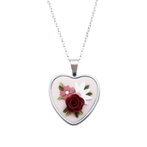 Heart made of flowers | Χειροποίητο ατσάλινο μεταγιόν σε σχήμα καρδιάς με λουλούδια από πολυμερικό πηλό (ατσάλι, πηλός) (40εκ. + 5εκ. αυξομειώση) - charms, καρδιά, λουλούδι, ατσάλι, αγ. βαλεντίνου