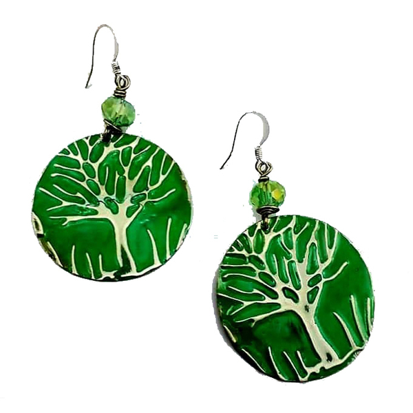 Σκουλαρίκια Αλπακάς 4,5 εκ. πράσινο "Το δένδρο της ζωής" - αλπακάς, χάντρες, κρεμαστά, μεγάλα, γάντζος