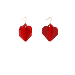 Κοντό κόκκινο σκουλαρίκι pixel heart από plexiglass - μήκος 3.6 cm - ασήμι, επιχρυσωμένα, plexi glass, κοσμήματα, αγ. βαλεντίνου