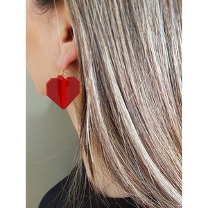 Κοντό κόκκινο σκουλαρίκι pixel heart από plexiglass - μήκος 3.6 cm - ασήμι, επιχρυσωμένα, plexi glass, κοσμήματα, αγ. βαλεντίνου - 2