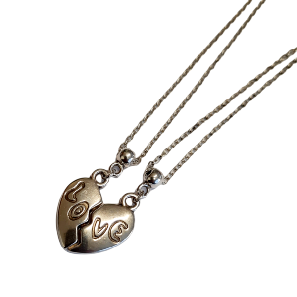 Σετ 2 μενταγιόν με επάργυρη σπασμένη καρδιά και ατσάλινη αλυσίδα 45εκ - charms, μέταλλο, κοντά, κοσμήματα, ζευγάρια