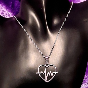 Μενταγιόν με επάργυρη καρδιά και ατσάλινη αλυσίδα 45εκ - charms, μέταλλο, κοντά, ατσάλι, κοσμήματα - 3