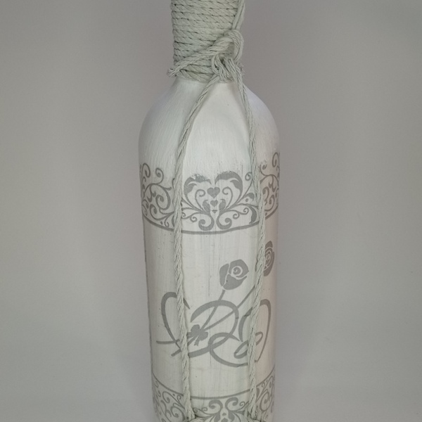 Διακοσμητικό μπουκάλι γυάλινο χειροποίητο χρώμα λευκό. Πλ 8εκΧ Ύψος 28εκ - γυαλί, διακοσμητικά μπουκάλια