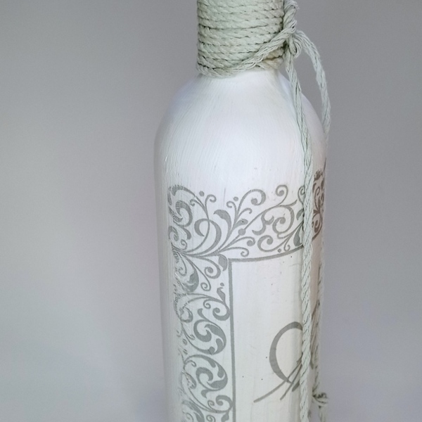Διακοσμητικό μπουκάλι γυάλινο χειροποίητο χρώμα λευκό. Πλ 8εκΧ Ύψος 28εκ - γυαλί, διακοσμητικά μπουκάλια - 2
