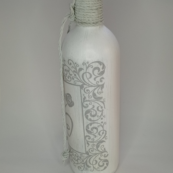 Διακοσμητικό μπουκάλι γυάλινο χειροποίητο χρώμα λευκό. Πλ 8εκΧ Ύψος 28εκ - γυαλί, διακοσμητικά μπουκάλια - 3