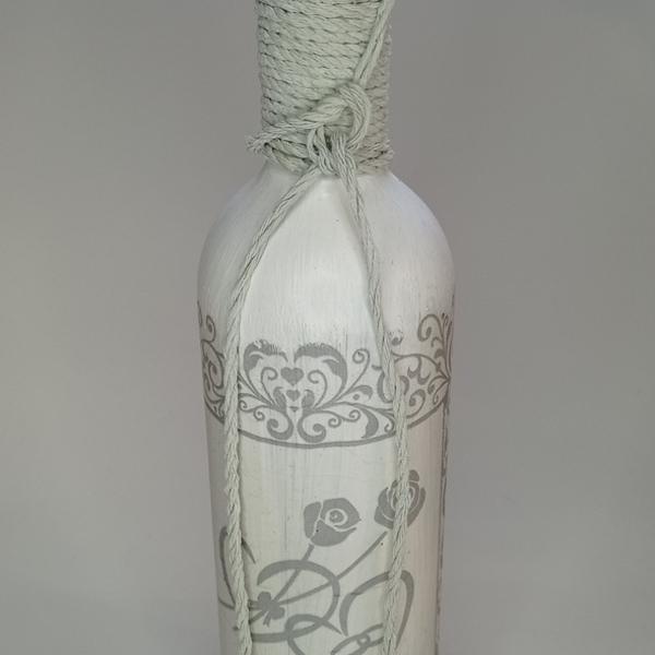 Διακοσμητικό μπουκάλι γυάλινο χειροποίητο χρώμα λευκό. Πλ 8εκΧ Ύψος 28εκ - γυαλί, διακοσμητικά μπουκάλια - 4