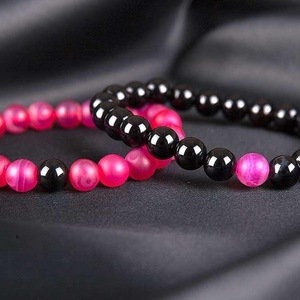 SET of 2 BRACELETS AHAT CYCLAMA MAT AND ONYX BLACK - ημιπολύτιμες πέτρες, γυναικεία, χάντρες, χεριού, φθηνά