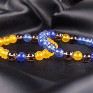 SET of 2 BRACELETS of YELLOW, BLUE and SMOKED QUARTZ - ημιπολύτιμες πέτρες, γυναικεία, χάντρες, χεριού, αντρικά βραχόλια