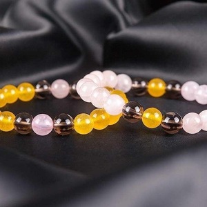 SET of 2 BRACELETS of YELLOW, PINK and SMOKED QUARTZ - ημιπολύτιμες πέτρες, γυναικεία, χάντρες, χεριού, φθηνά