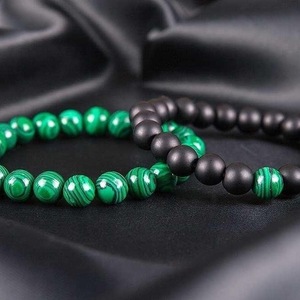 SET of 2 BRACELETS of MALACHITE and BLACK MATT ONYX - ημιπολύτιμες πέτρες, γυναικεία, χάντρες, χεριού, φθηνά