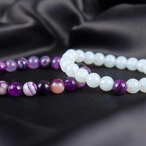 SET of 2 BRACELETS of PURPLE AGATE and MOON STONE - ημιπολύτιμες πέτρες, γυναικεία, χάντρες, χεριού, φθηνά