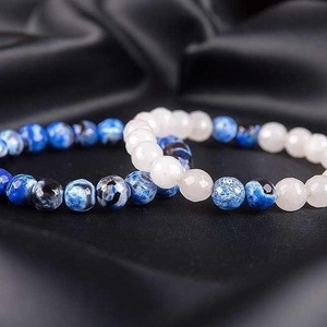 SET of 2 BRACELETS of DARK BLUE AGATE and WHITE QUARTZ - ημιπολύτιμες πέτρες, γυναικεία, χάντρες, χεριού, φθηνά