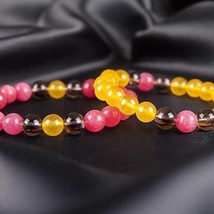 SET of 2 BRACELETS of YELLOW, CORAL and SMOKED QUARTZ - ημιπολύτιμες πέτρες, γυναικεία, χάντρες, χεριού, φθηνά